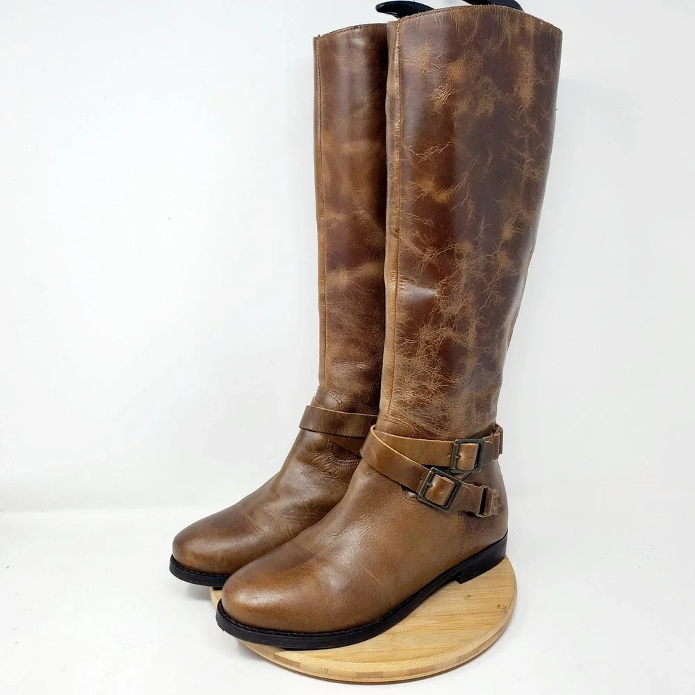Matisse Coconuts Boots‎ Womens 8.5 Britain Brown Leather Riding Belted Shoes